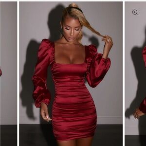 NWT Princess Polly PRECIOUS JEWEL Ruched Puff Sleeve Satin Mini Dress Red Size 2